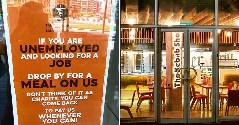 dubai restaurant free meal to unemployed